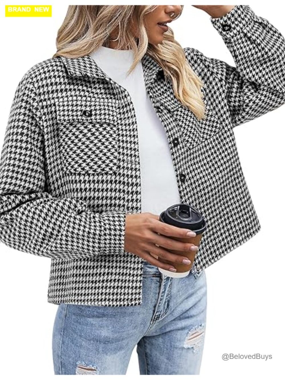 Cropped Plaid Flannel Shacket Jacket Button Down Coat